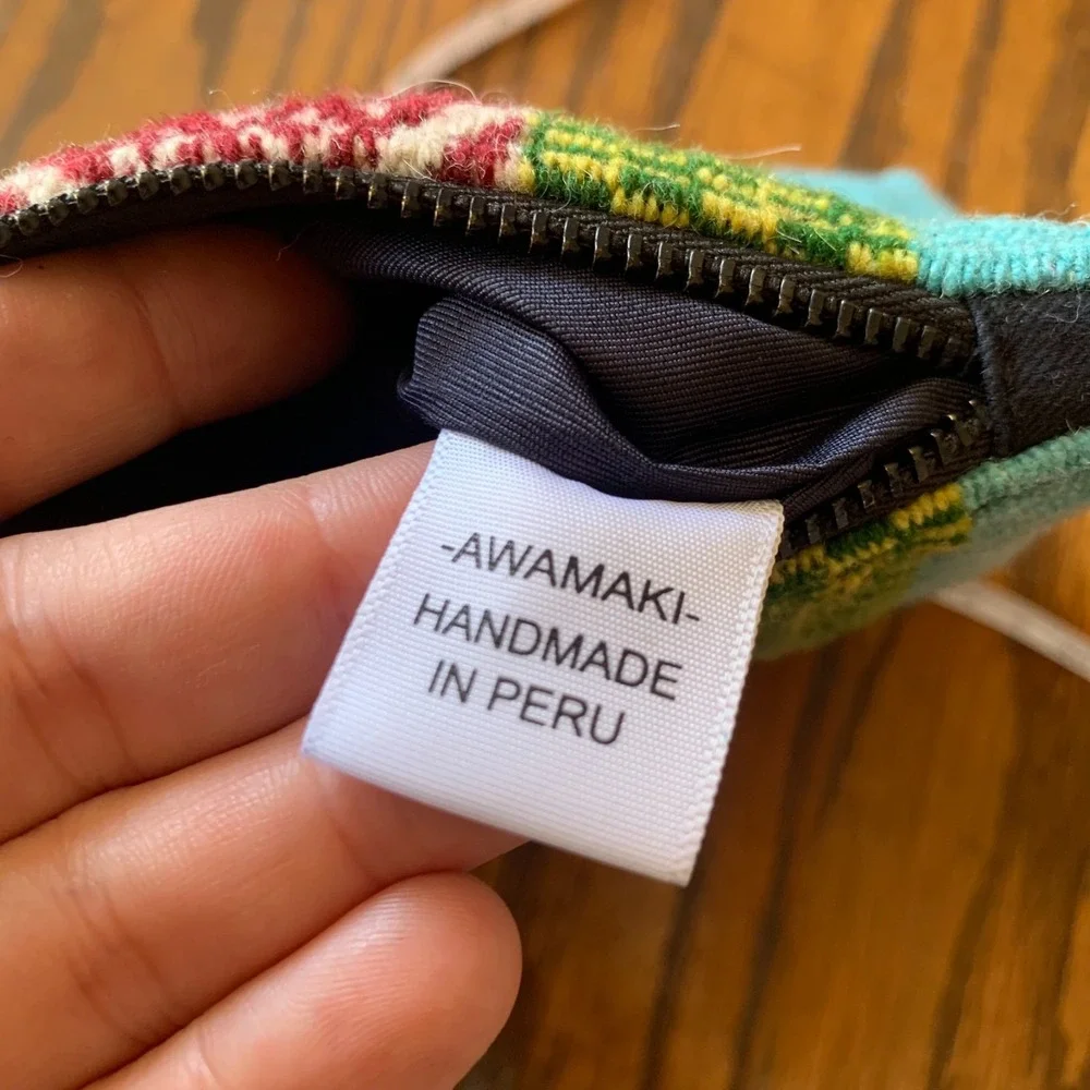 Awamaki Peruvian Handwoven Cosmetic Bag Pouch Wool Mix Print Geometric Boho